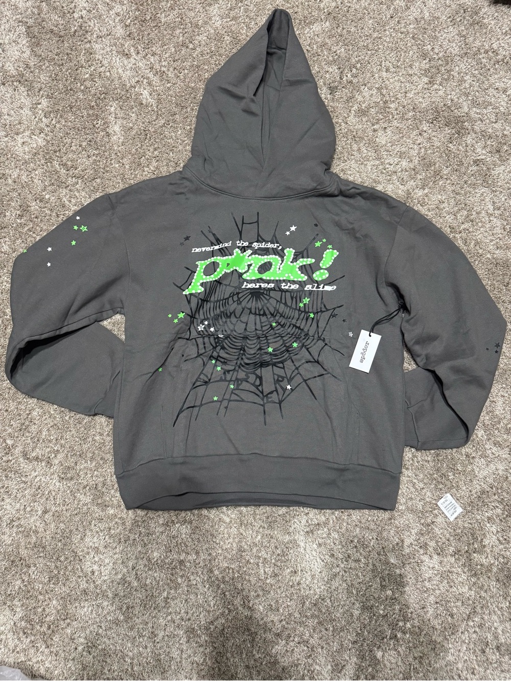 Prolific Spider Web Graphic Hoodie - Gray with Green Accents